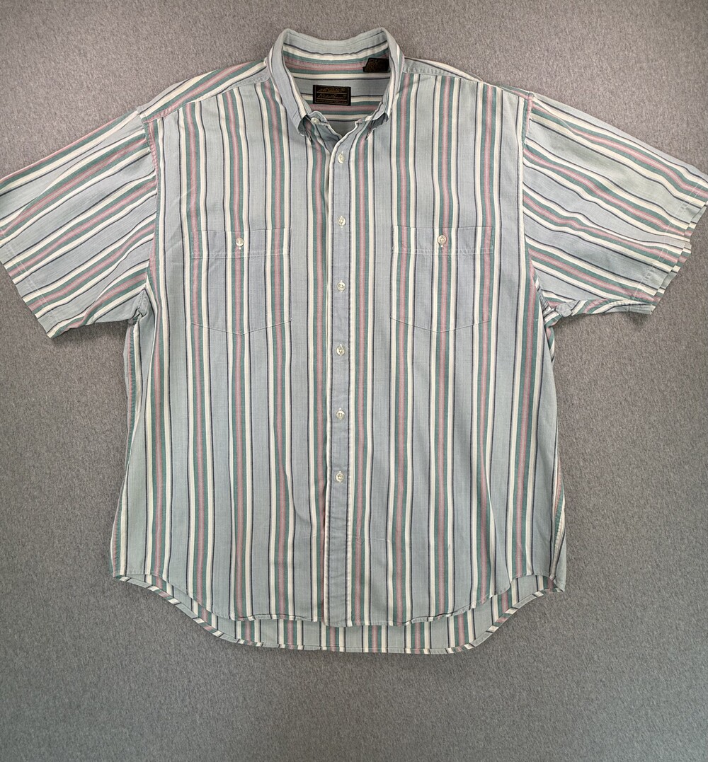 Eddie Bauer Vintage 1990s Striped Short Sleeve Button-Up Shirt Size XL